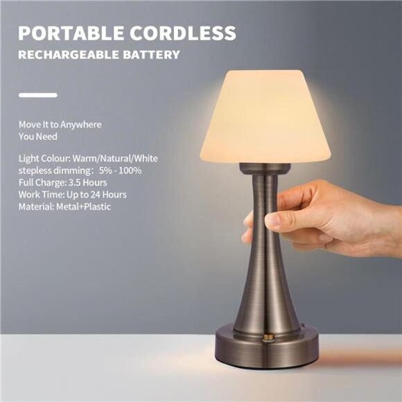 LED Cordless Table Lamp Rechargeable Dimmable Night Light Portable Outdoor Home - Picture 2 of 8
